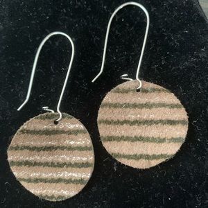 Round Tan and black leather earrings